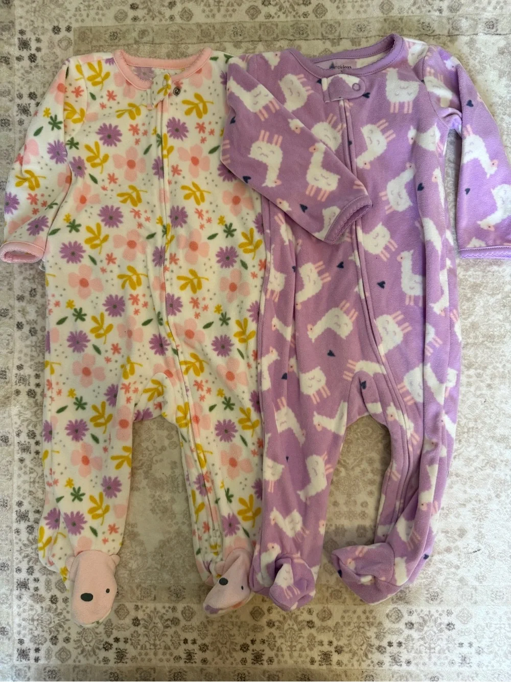 Carters Baby Fleece One-Piece Footed Pajama - Purple & Pink Floral Llamas